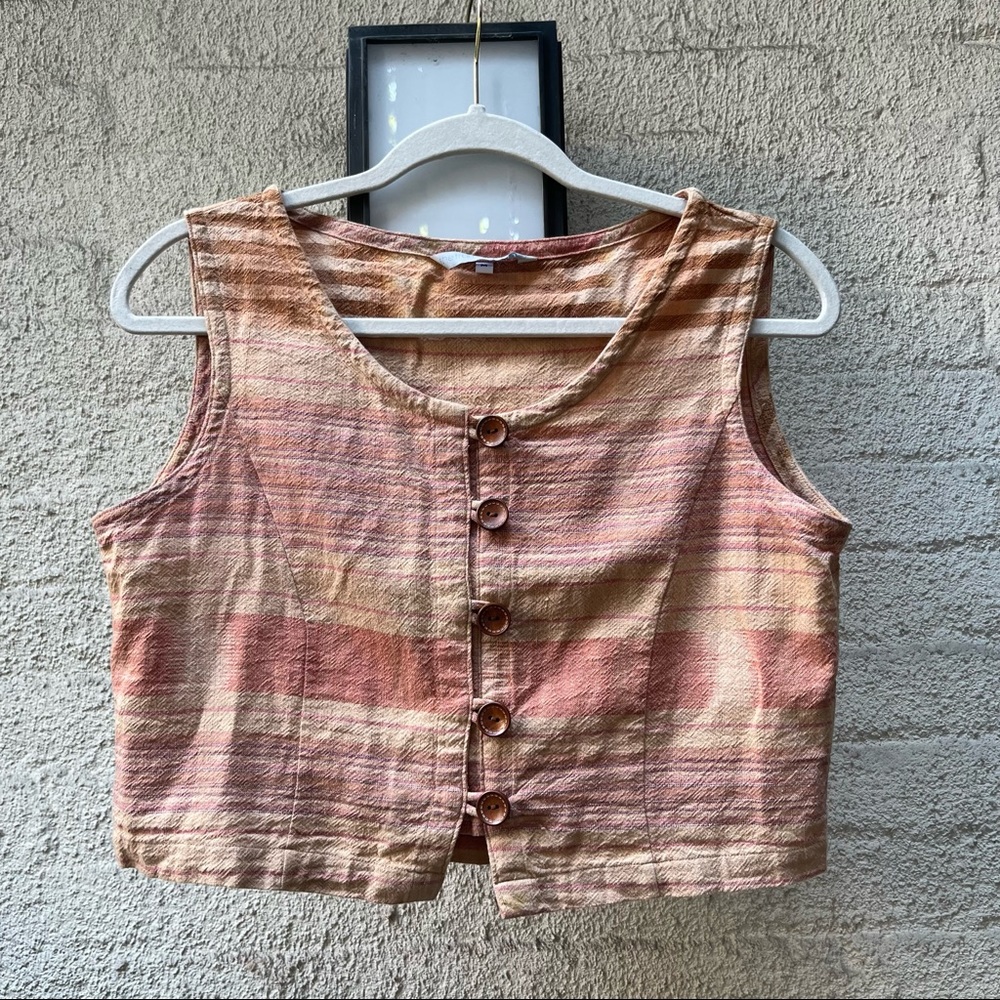 Striped Crop Top with Wooden Buttons 100% Cotton Size M
